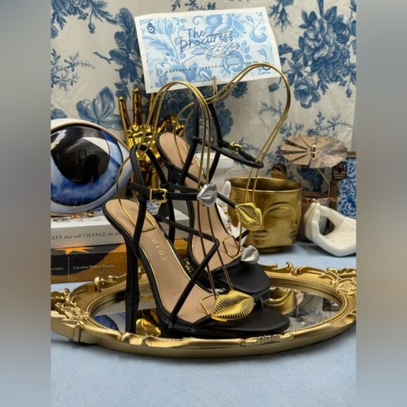 🆕 GIANNI BINI 🧿 NWOB Carletta Lip Ornamented Sandals, Black Leather, Sz 8 - Picture 3 of 14